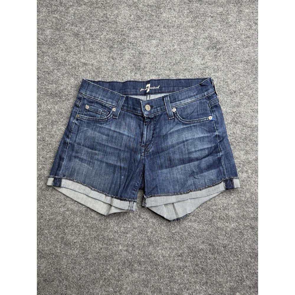 7 For All Mankind Denim Shorts Womens 26 Medium Wash Cuffed Jean Shorts